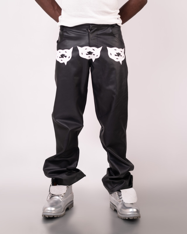 Black logo leather pants