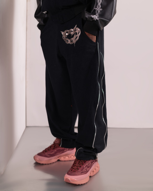 Black zip joggers